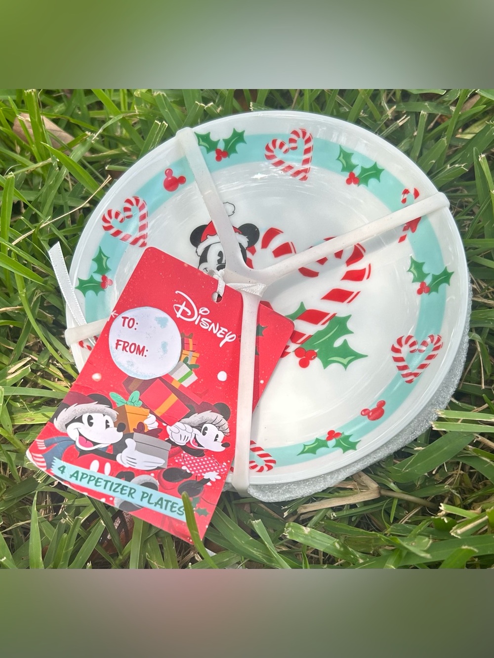 4 Disney Christmas Character and Candy Cane Appetizer Plates - Red, Green, White